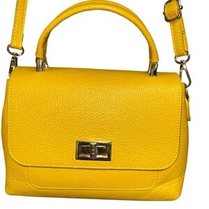 Diva’s Bag Yellow Italian Leather Handbag/Crossbody with Detachable Strap‎ EUC